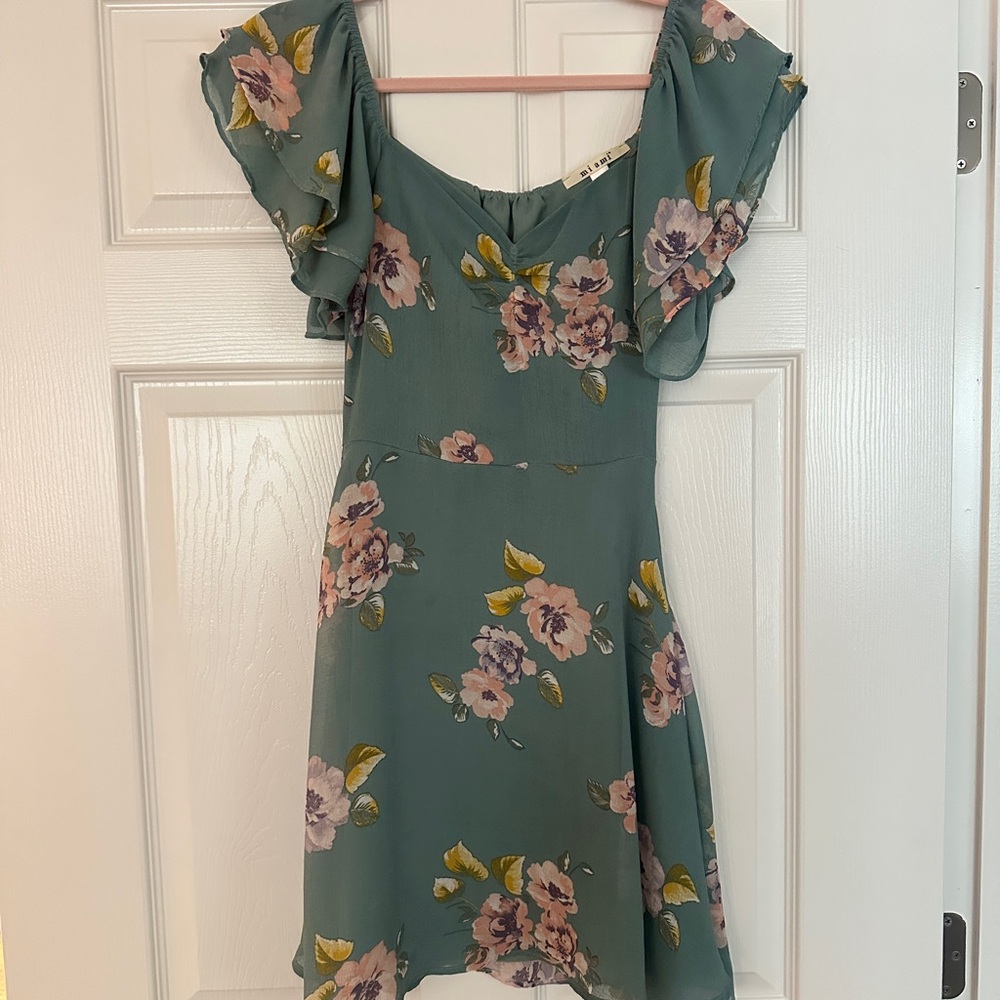 Francesca’s Teal Dress with Floral Accents